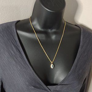 Gold Tone Necklace With Blue And Clear Stones 20 Inches Long